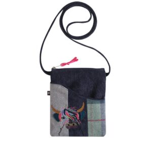 Earth Squared Highland Cow Applique Tweed Sling Bag