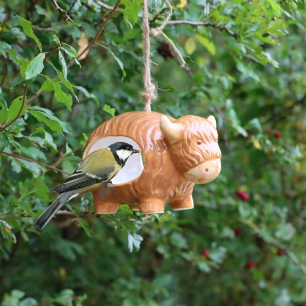 'Hairie' Hanging Ceramic Highland Cow - Bird Feeder