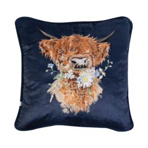 'Daisy Coo' Highland Cow Embroidered Cushion