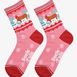 Sock talk Women's Bamboo Socks - Pink/Red, Christmas Highland Cow