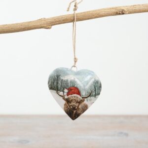 Xmas Highland Cow Heart Hangers
