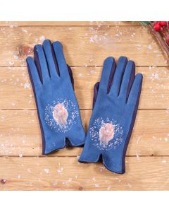 'Daisy Coo' HIGHLAND COW NAVY GLOVE PAIR