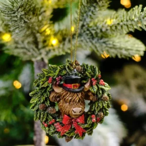 CHRISTMAS HIGHLAND COW HANGING WREATH HANGER