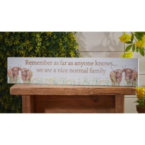 HIGHLAND COW FLORAL NORMAL FAMILY LONG PLAQUE ENGRAVED WOOD