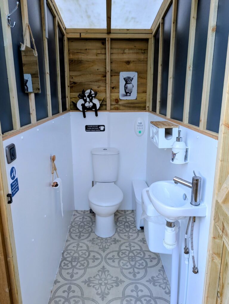 Our cow theme toilets are a short walk from the pitches