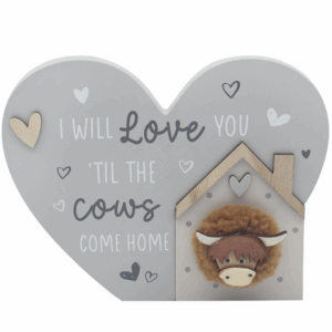 HIGHLAND COW HEART PLAQUE LOVE