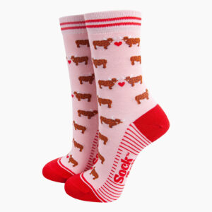 Highland Cow Hearts Bamboo Socks in Pink