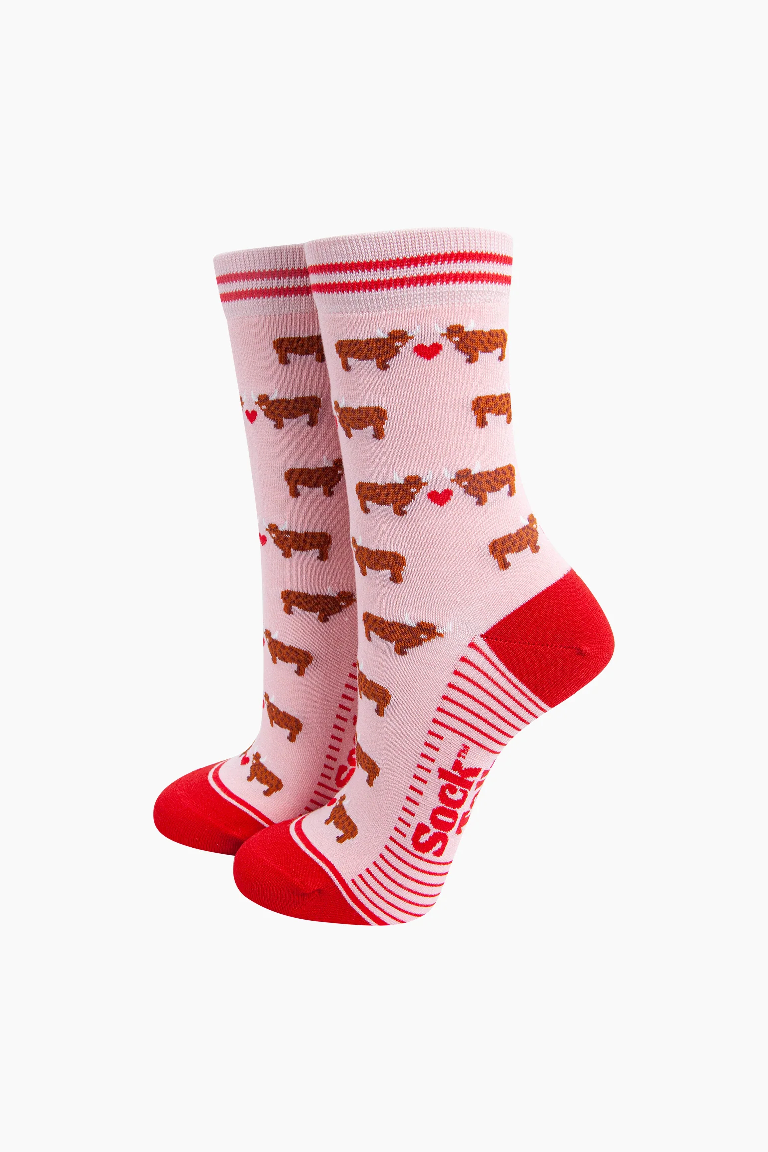 Highland Cow Hearts Bamboo Socks in Pink