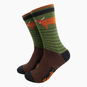 Highland Cow Striped Bamboo Socks in Green