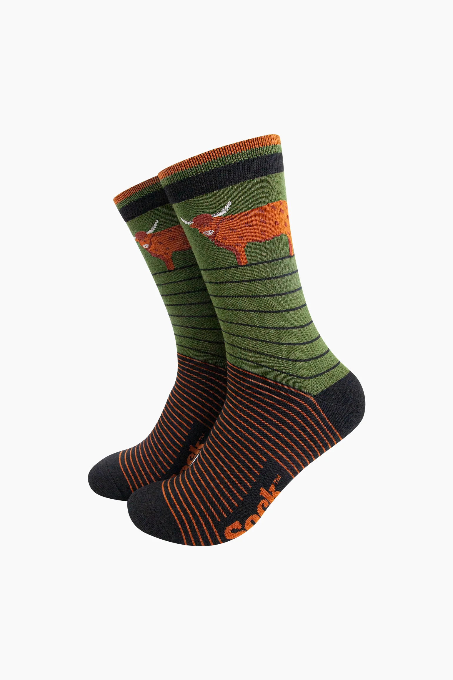 Highland Cow Striped Bamboo Socks in Green