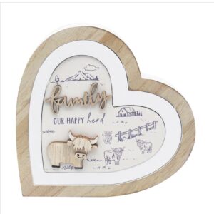 Highland Cow Heart Plaque Family