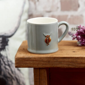 HIGHLAND COW MUG PALE GREEN EMBOSSED STONEWARE