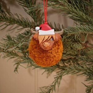 CHRISTMAS HIGHLAND COW POM POM WITH SANTA HAT HANGER