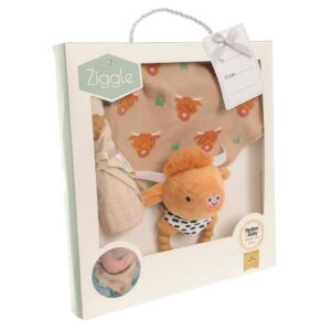 Gift set: Bib Rattle Washcloth Highland Cow